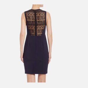 Rebecca Taylor Navy Ponte Crochet Lace Back Sheath Dress